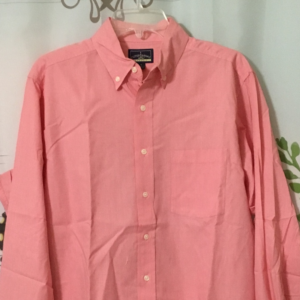 Outer Banks Shirt Men’s Medium Pink Plaid Cotton Button Down Collar Lightweight